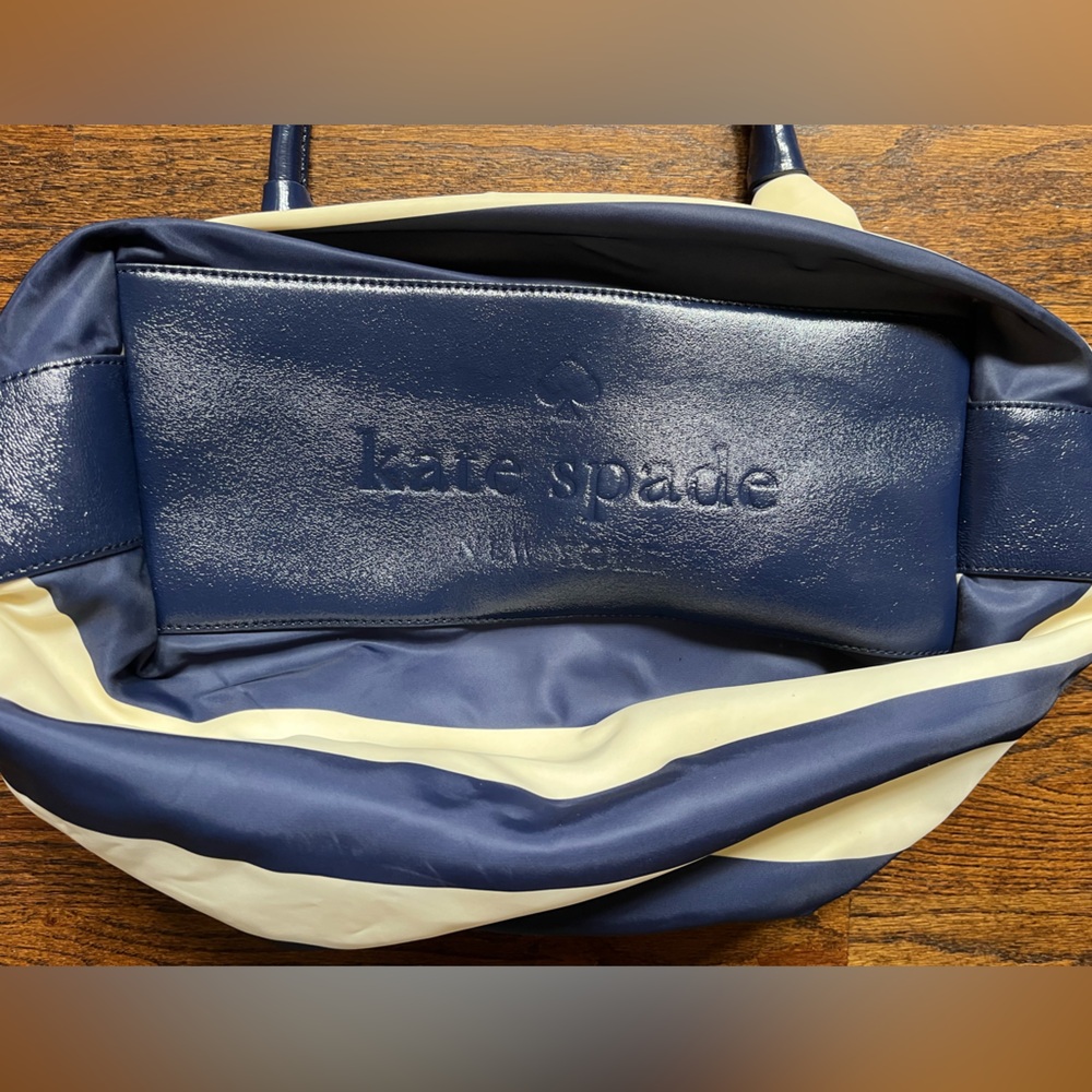 Kate Navy and Cream Sateen and Parent Leather Striped Bag - Picture 4 of 13